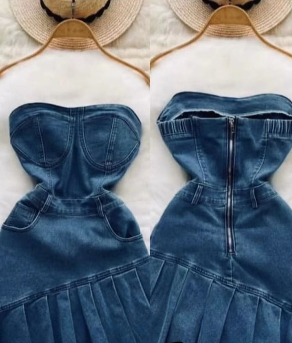 Denim dress short