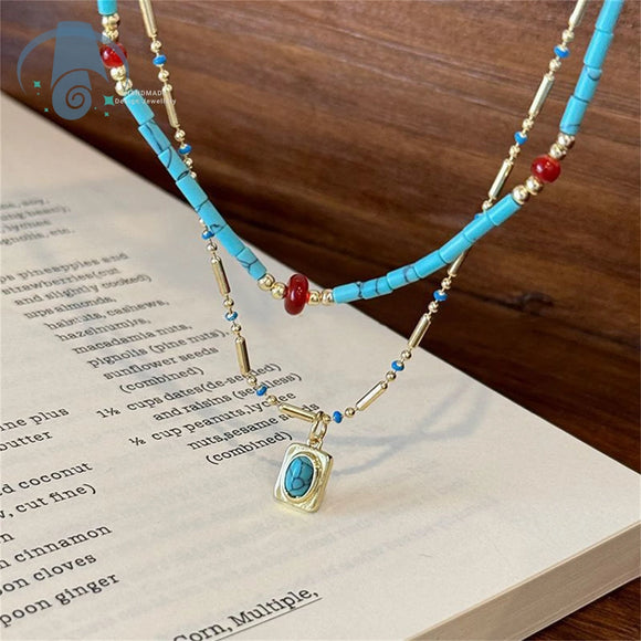 Natural Stone Layered Necklace.