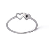 Double Hearts Initial Letter Rings