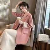 Double-breasted Slim-fit Elegant Solid Color Fashion Outerwear