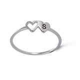 Double Hearts Initial Letter Rings