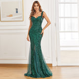 green fishtail long summer dress