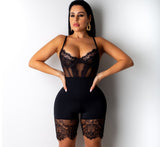 Lace Backless Shorts Jumpsuit