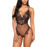 V Backless Sheer Mesh Bodysuit