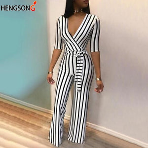 Summer Deep V Neck Sashes Jumpsuit