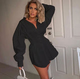 Long Sleeve Deep V Shirt Dress