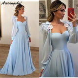 Elegant Light Blue Feather Evening Dress