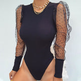 Lace Puff Sleeve Women's Bodysuit