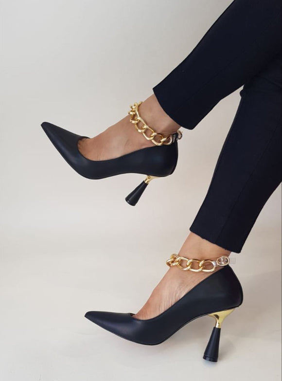 Chain Gold Black Beige Shoes