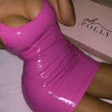 Sexy Pink PU Leather Bodycon Dress