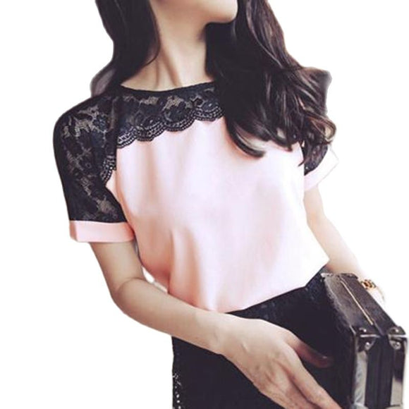 Women Blouses Lace Short Sleeve