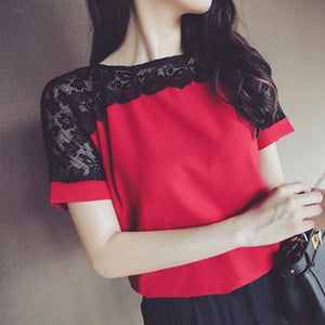 Women Blouses Lace Short Sleeve